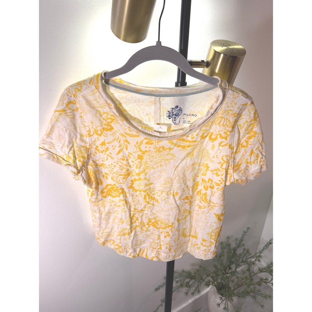 Pilcro NWT crop damask yellow cream scoopneck extra soft layering tee med floral